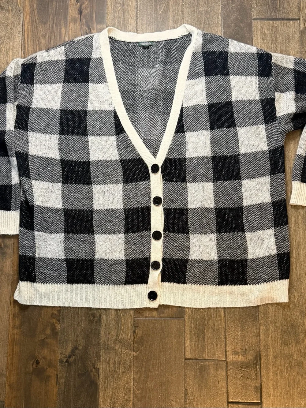 Wild Fable Black Cream Buffalo Plaid  Light Weight Knit Button Front Cardigan 2X